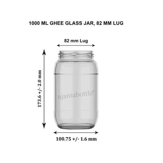1000 ml Ghee Glass Jar 82 mm Lug Neck