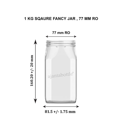 1 Kg Square Fancy (Honey) Glass Jar 77 mm RO Neck