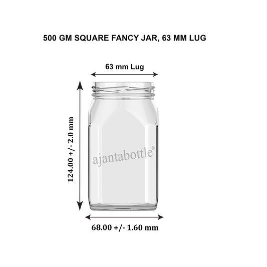500 gm Square Fancy Glass Jar