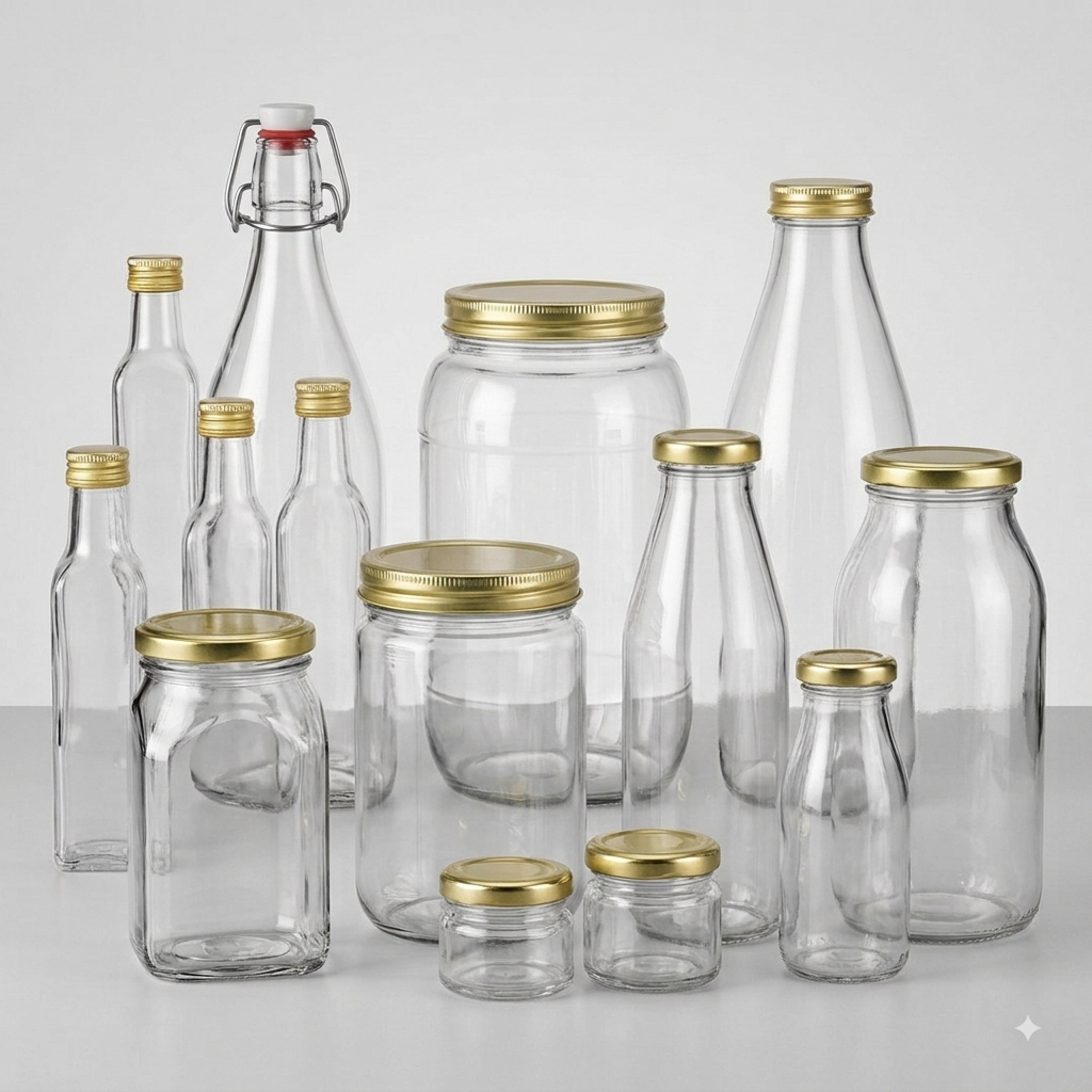 పారదర్శక గాజు సీసాలు, జాడీలు | Clear Glass Bottles, Jars