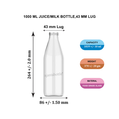 1000ml Ajanta Glass bottle (Round)