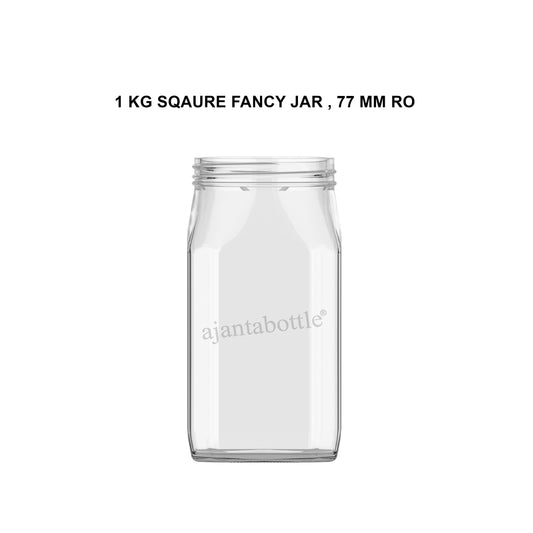 1 Kg Square Fancy (Honey) Glass Jar 77 mm RO Neck