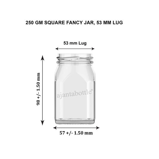 250 gm Square Fancy Glass Jar