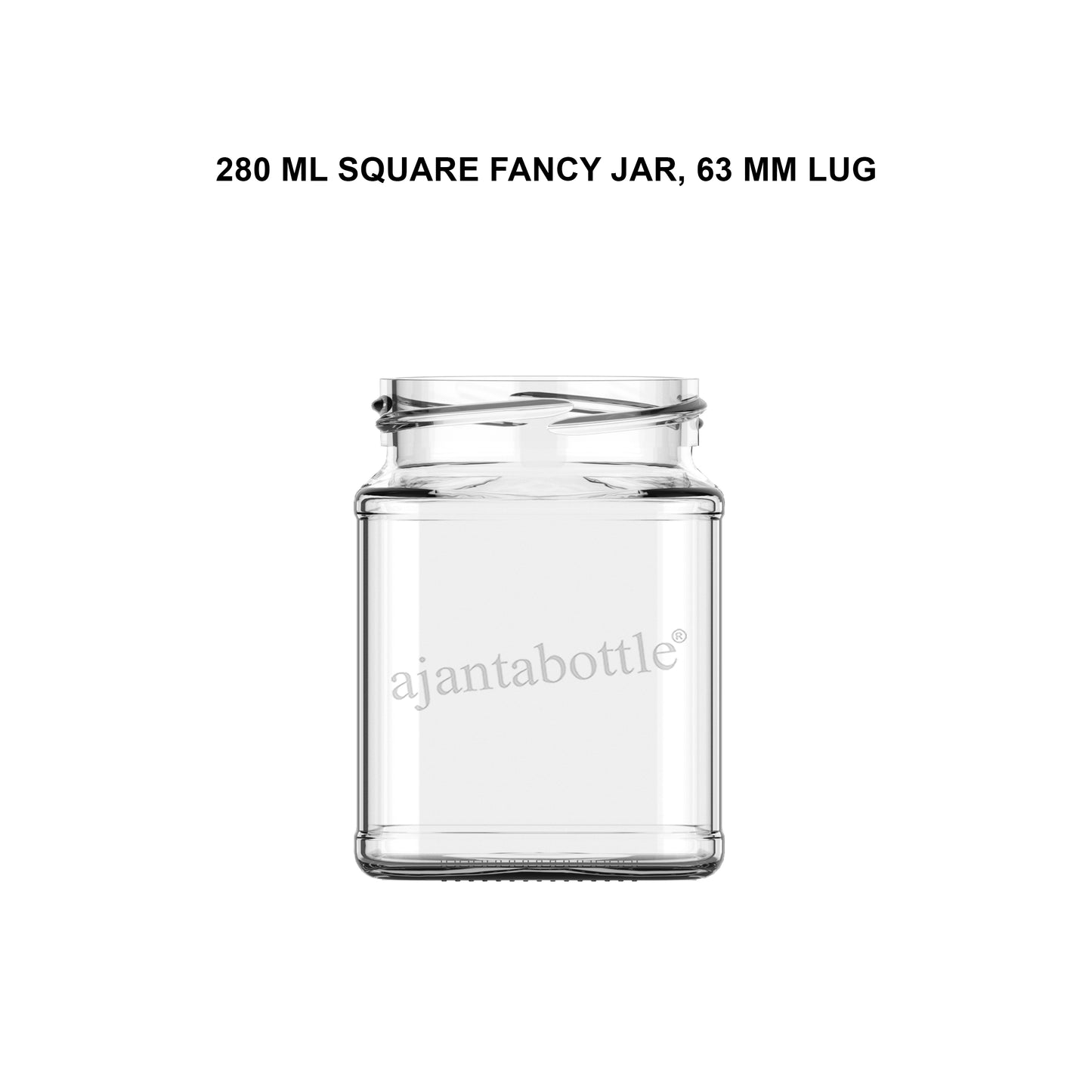 280 ml Square Fancy Glass Jar 63 mm Lug Neck