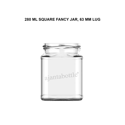 280 ml Square Fancy Glass Jar 63 mm Lug Neck