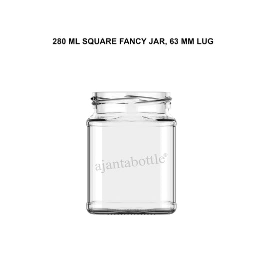 280 ml Square Fancy Glass Jar 63 mm Lug Neck