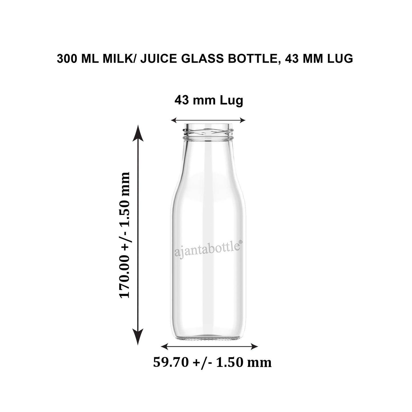 300 ml Juice Round Glass Bottle 43 mm Lug Neck