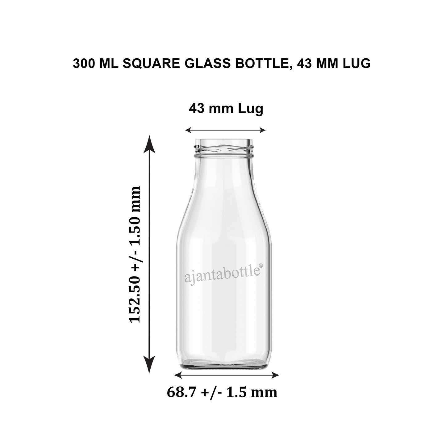 300ml Ajanta Glass bottle (Square)