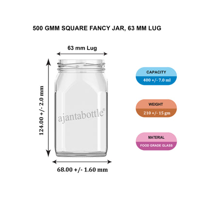 500 gm Square Fancy Glass Jar