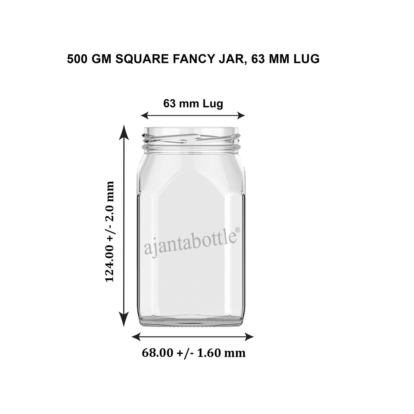500 gm Square Fancy Glass Jar