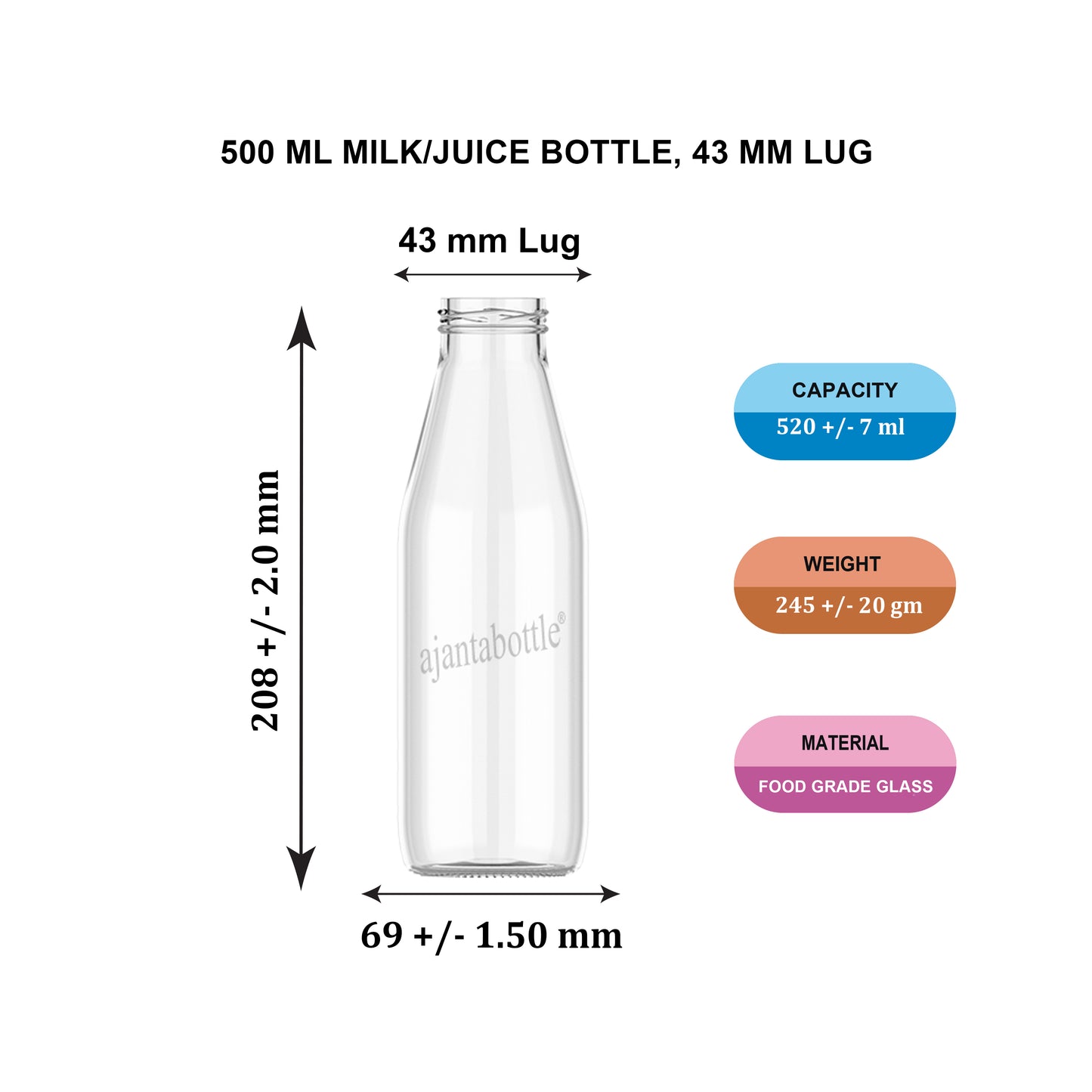 500ml Ajanta Glass bottle (Round)