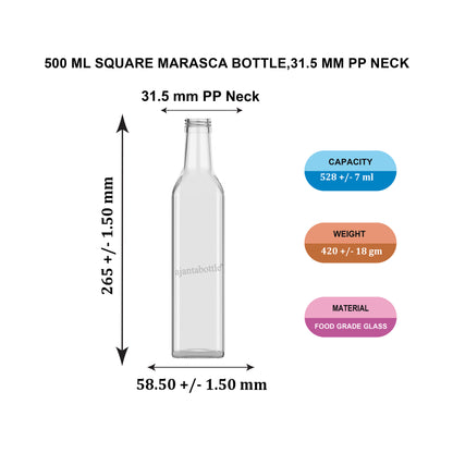500 ml Square Marasca (Oil) Glass Bottle