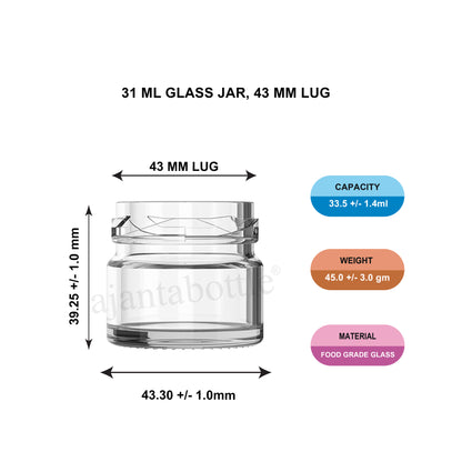 Ajanta 31 ml Lug Round Glass Jar 43 mm Lug Neck
